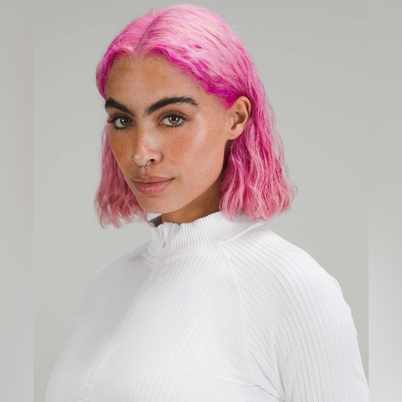 Lululemon Rest Less Cropped Half Zip Ribbed White Long Sleeve Pullover - Picture 2 of 9